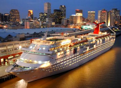 Cruise ship docked at New Orleans cruise port.