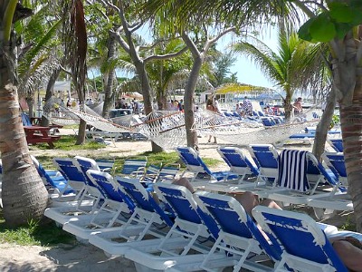 There are many hammocks on Great Stirrup Cay beach that you can use to relax and to sleep.