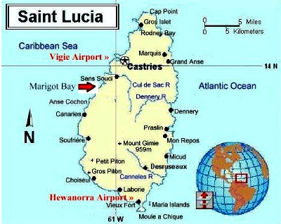 The map of Saint Lucia island.